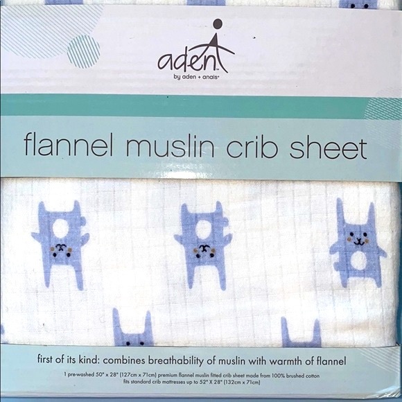 👶🏻 ADEN ANAIS MUSLIN FITTED CRIB SHEET BLUE BUNNY - Picture 6 of 7